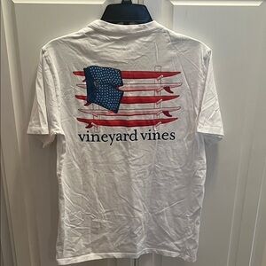 Vineyard Vines White Tee with Red and Blue Surfboard Design